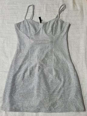 H&M Divided Silver Metallic Sparkle Mini Dress | Size S